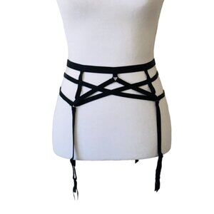 NEW Victoria's Secret Garter Belt Very Sexy Strappy Cage Triple Band Black XS-S